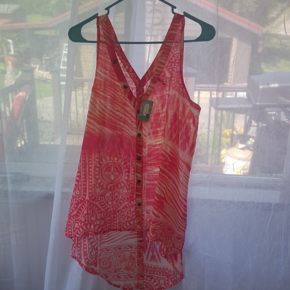 Low high button down front and back tank blouse